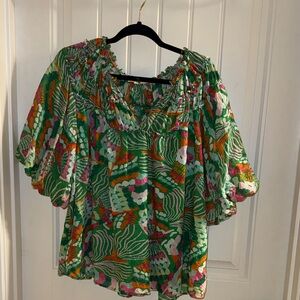 Entro Green and Pink Patterned Blouse